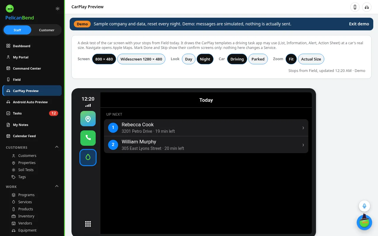 The day's Route on CarPlay (Demo company)