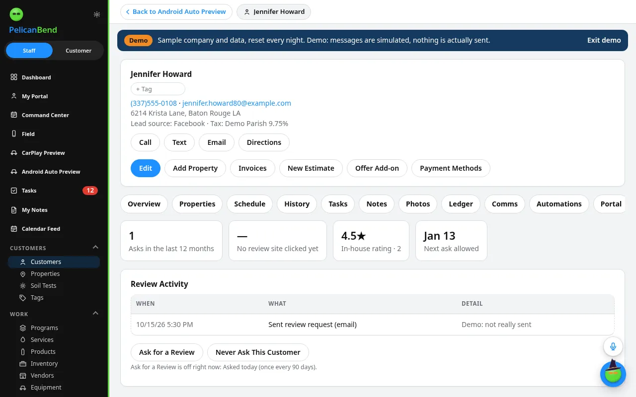 Reviews After a Service (Demo company)